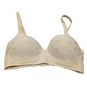 Hanes Wirefree Bra Womens Small Beige Feminine Polka Dot Comfort Coquette